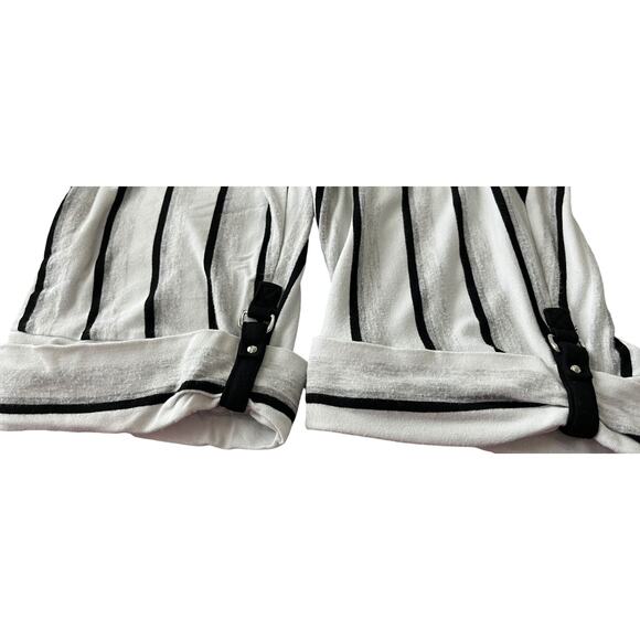 WHBM SHORT SLV, PULL-OVER, CREW NECK, TUNIC TOP, WOMENS, M, WHITE/BLACK STRIPES - Picture 7 of 11